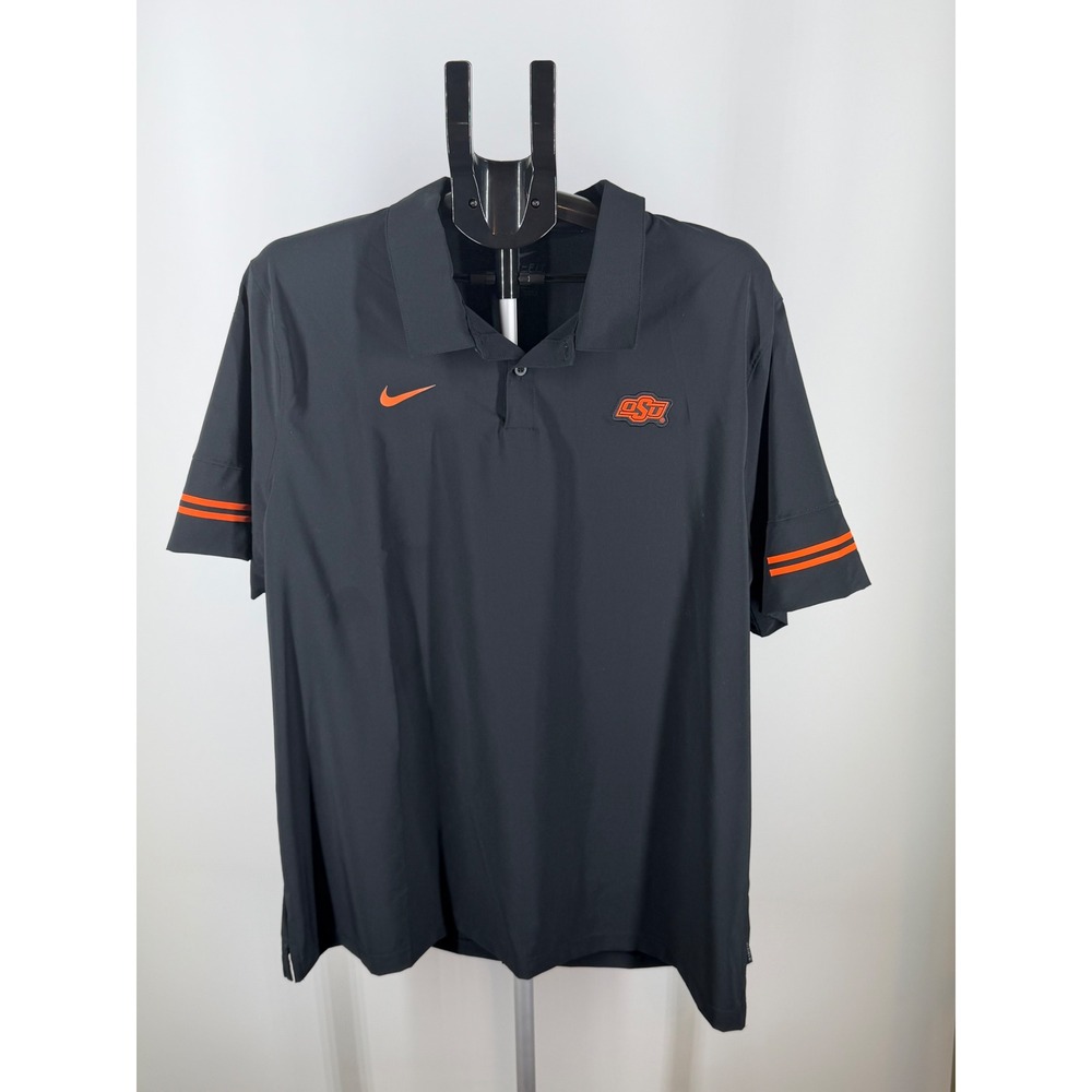 Nike Dri-FIT Oklahoma State OSU Polo‎ Shirt Mens XXL Black Orange Short Sleeve